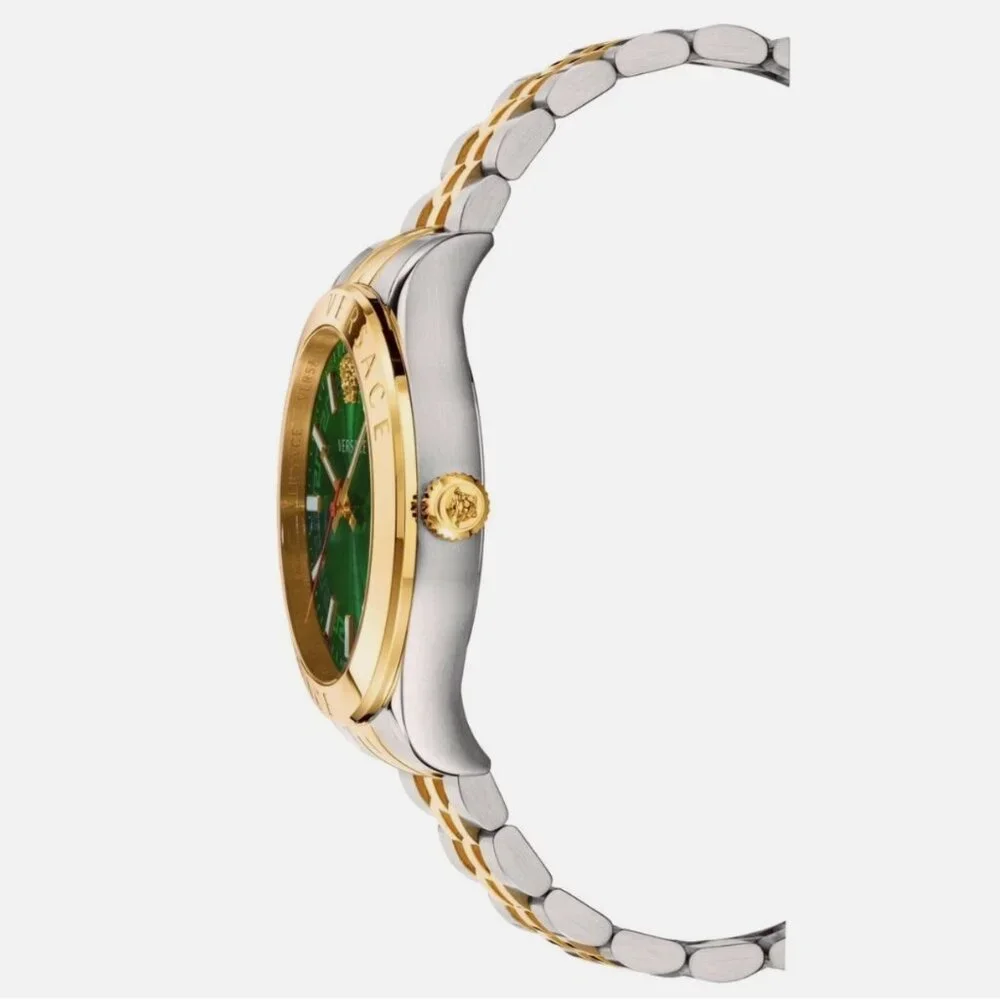 Versace Green Face Men's Dial Two-Tone Swiss Quartz Watch